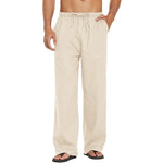 Mens Linen Loose Casual Lightweight Elastic Waist Yoga Beach Pants